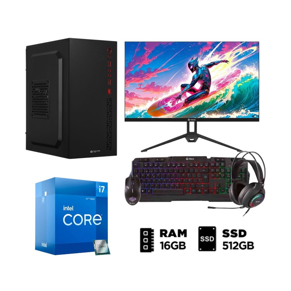 Combo PC Enkore Intel Core i7 12va Intel Core i7 512GB SSD 16GB Negro + Monitor IPS 24